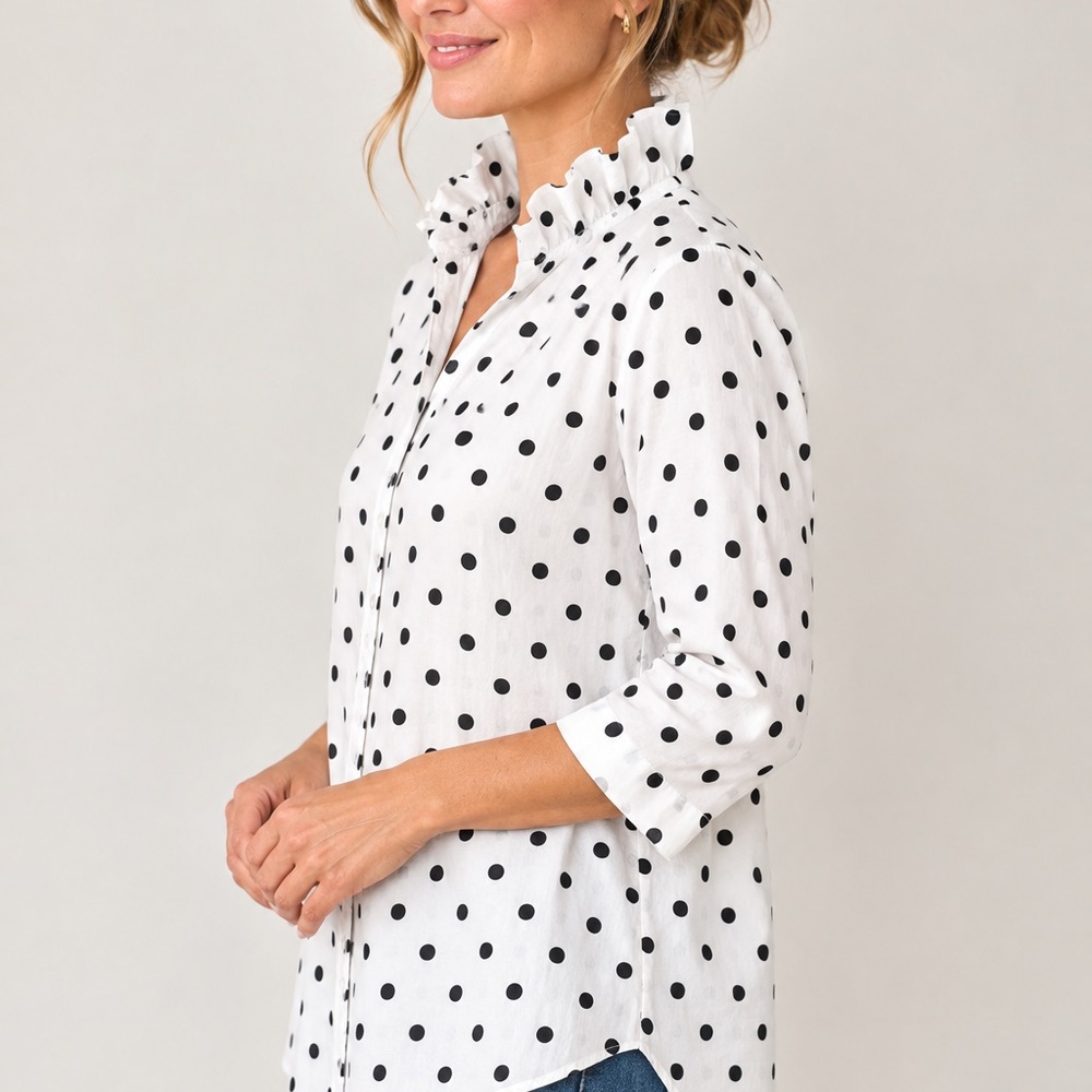 Upcycled Ruffle Collar crown & ivy L Shirt